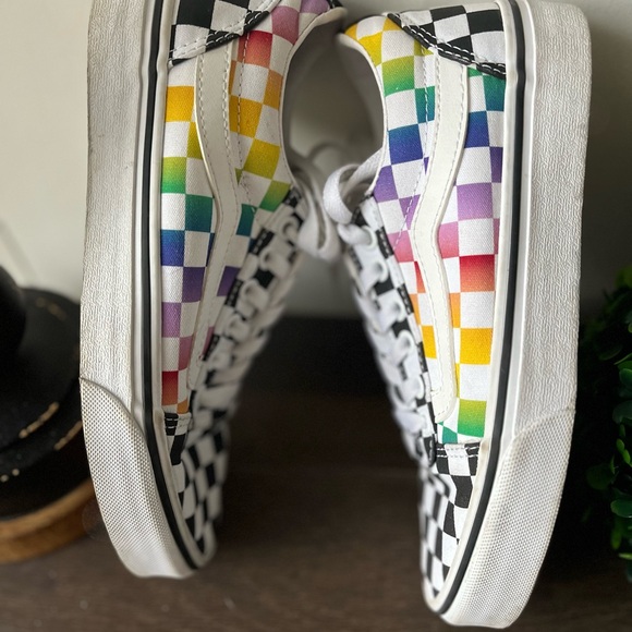 Vans Old Skool Rainbow Black White Checkerboard Checkered Shoes Size 6 - Picture 10 of 14